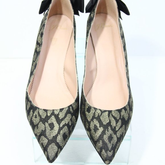 J Crew Animal Print Kitten Heel sz 12 Women Dulci Pumps Shoes Bow Pointed Toe - Picture 7 of 9